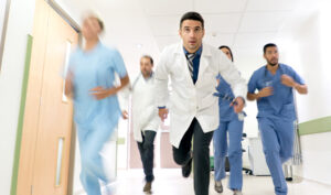 doctors and nurses running